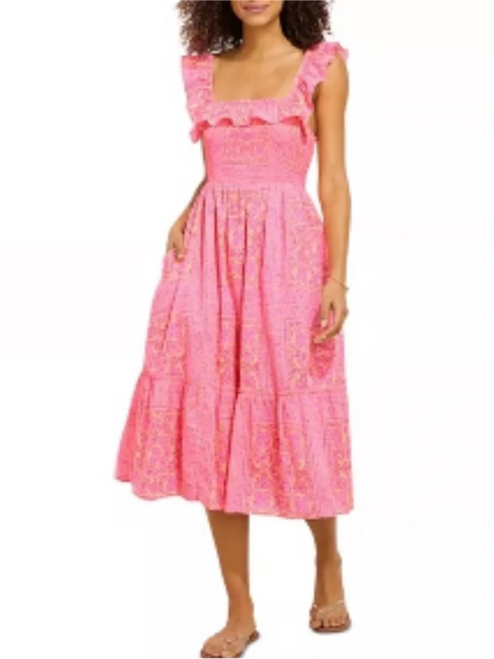 Vineyard Vines | Pink Ruffle Smocked Tiered Midi Women’s Dress Size XL
